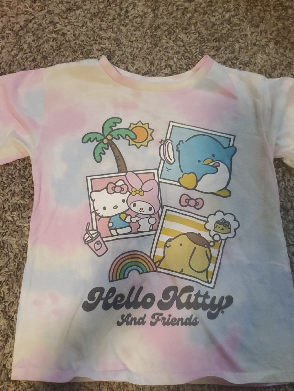 Hello Kitty Pastel Tie-Dye Character Graphic Tee - Pink Blue Cream